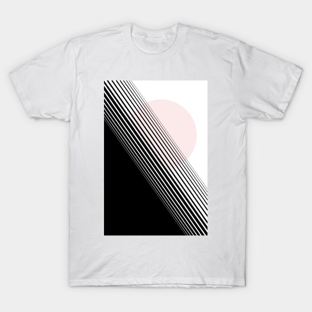 Rising Sun Minimal Japanese Abstract White Black Pink T-Shirt by fivemmPaper